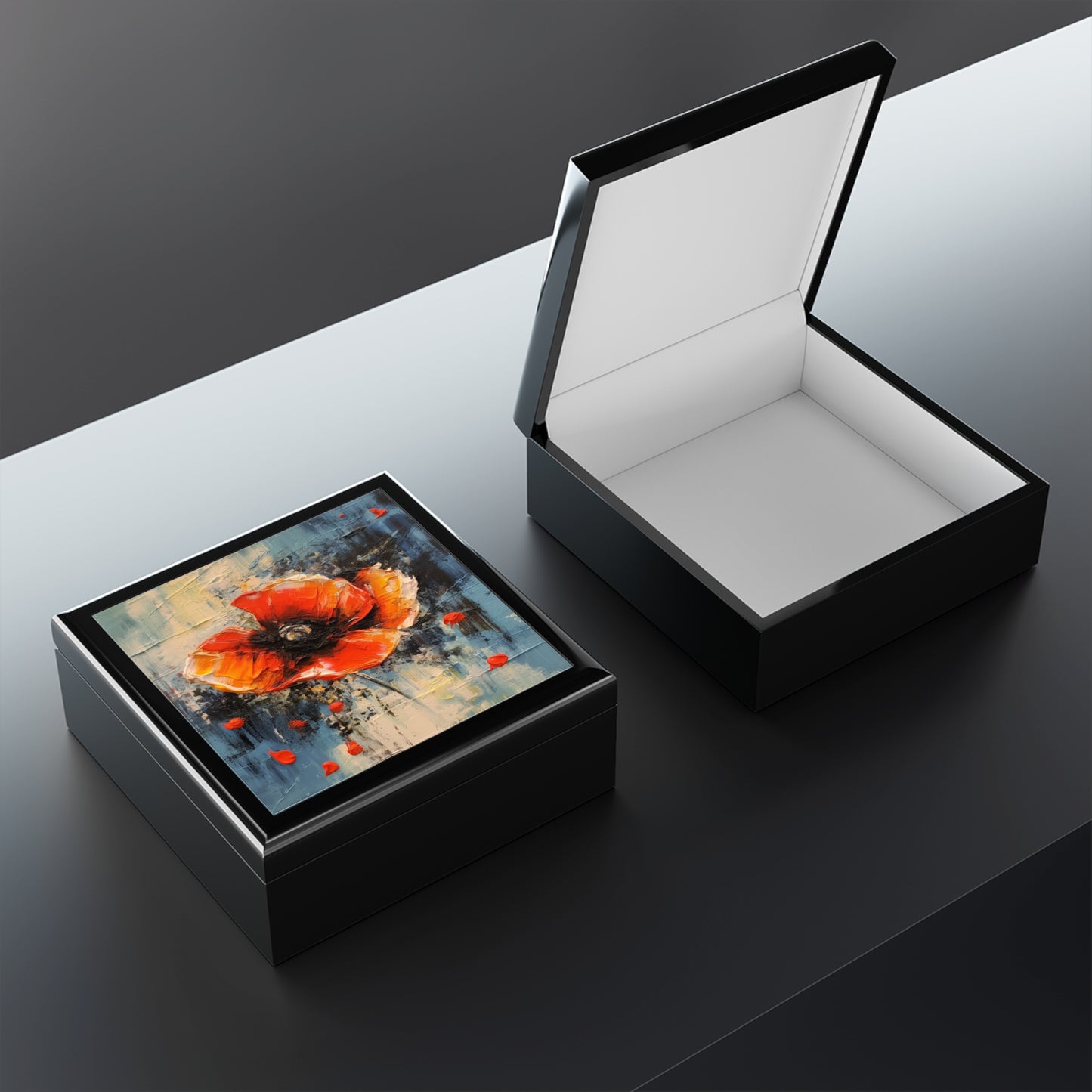 Poppy Elegance: Jewelry Box with Delicate Flower Drawings