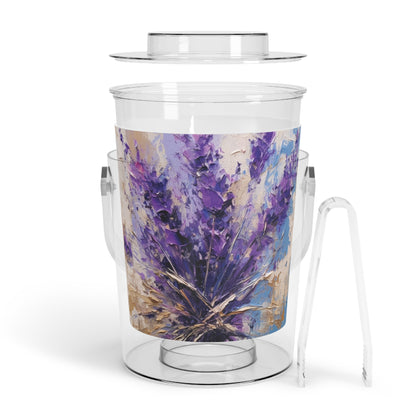 Vibrant Lavender Art on Ice Bucket with Tongs: A Floral Delight for Your Senses