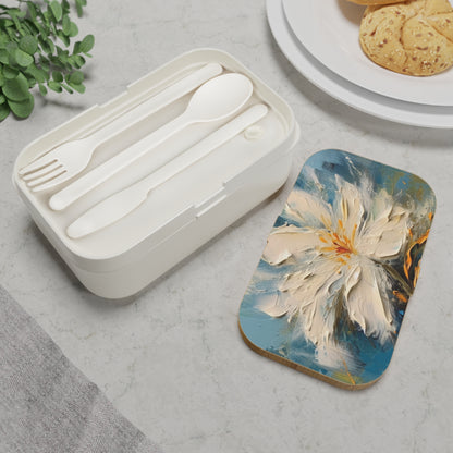 Nature's Serenade: Bento Box adorned with an Abstract Oil Painting of Jasmine