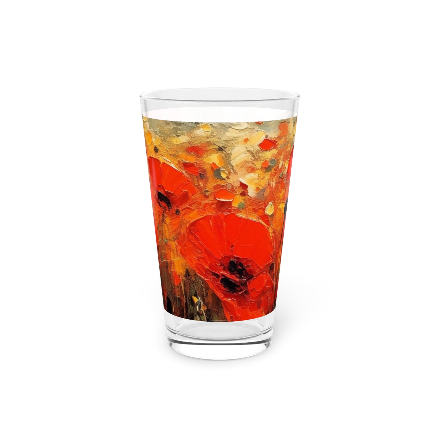 Whimsical Poppy Art on Pint Glass