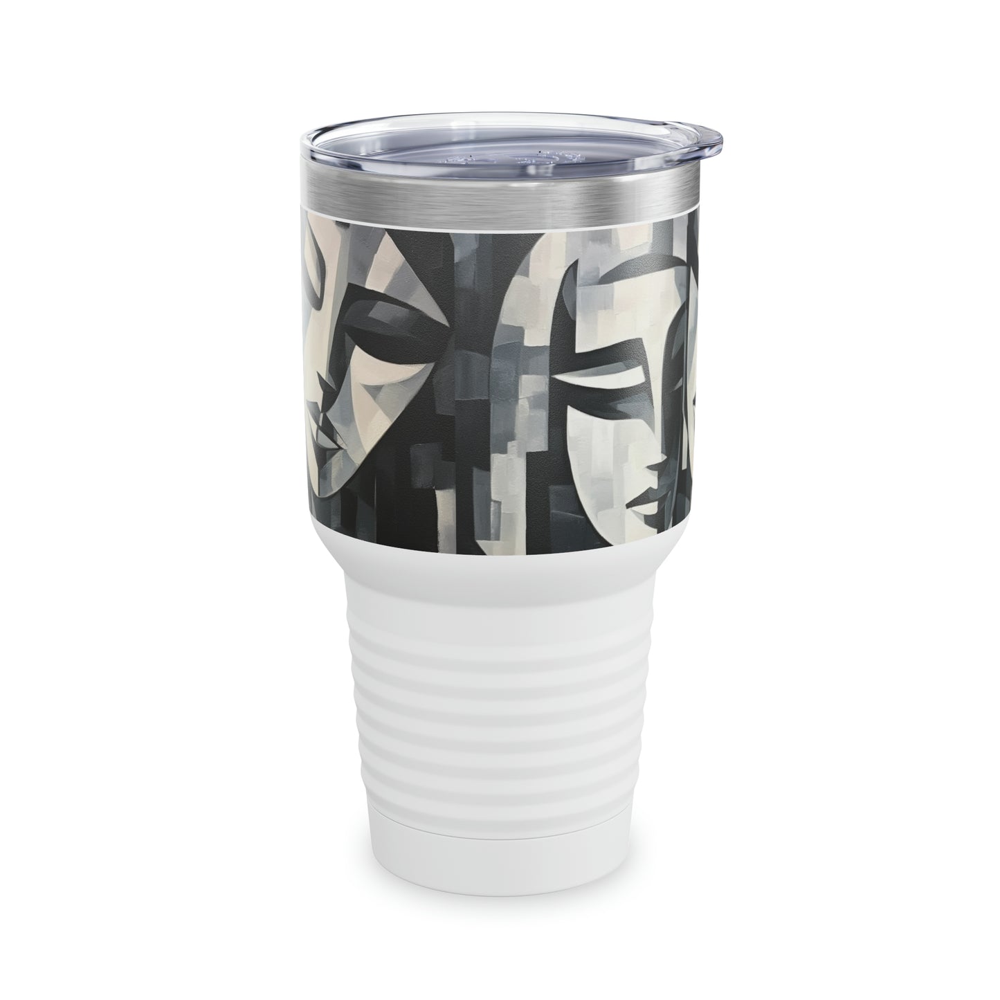 Abstract Masterpiece: Ringneck Tumbler Showcasing Cubist Artistry in Portable Form