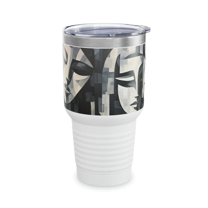 Abstract Masterpiece: Ringneck Tumbler Showcasing Cubist Artistry in Portable Form