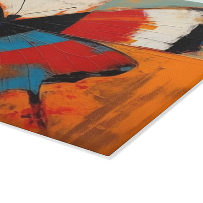 Bauhaus-Inspired Butterfly Symphony: Glass Cutting Board with Vibrant Colors and Intricate Details