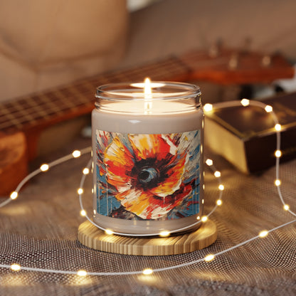 Poppy Symphony: Scented Soy Candlewith Abstract Floral Artwork