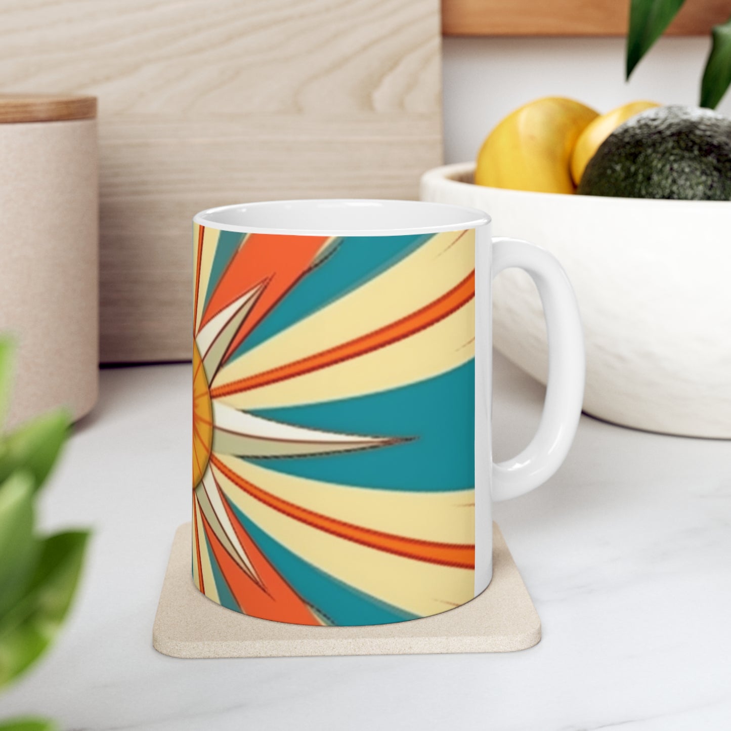 Midcentury Delight: Modern Abstract Art Mug with Starburst Candy Colored Accents for the Perfect Coffee Experience