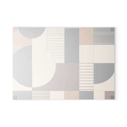 Earthy Elegance: Glass Cutting Board with Wood Veneer Mosaics and Geometric Simplicity