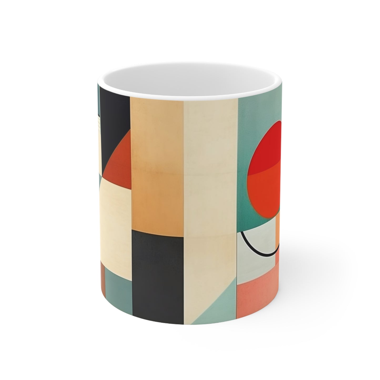 Abstract Geometric Fusion: Modern Art Mug Inspired by Atomic Age Design