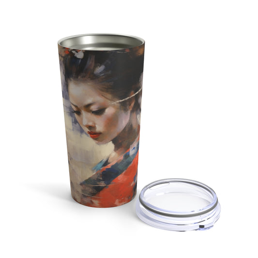 Japanese-Inspired Abstract Oil Painting Tumbler: Celebrating Geisha Beauty