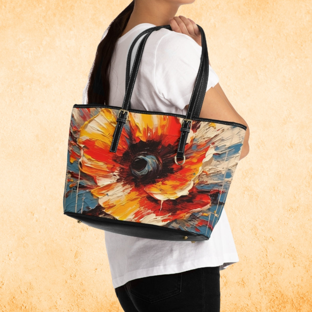 Poppy Symphony: PU Leather Shoulder Bag with Abstract Floral Artwork