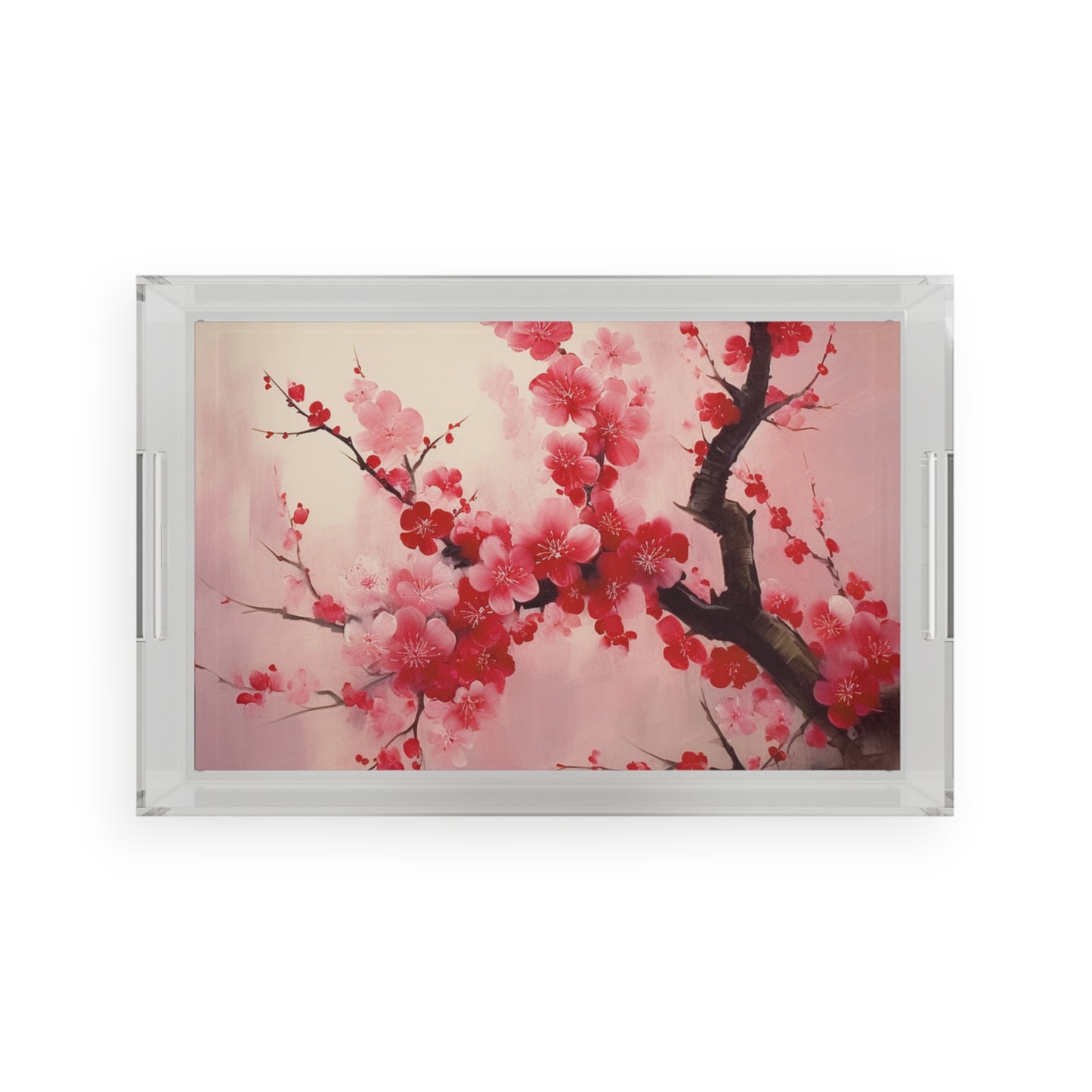 Whimsical Blossom Dreams: Acrylic Serving Tray with Delightful Flower Drawings and Cherry Blossoms