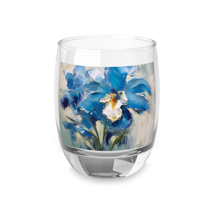 Embrace Artistic Expression with Blue Orchid Abstract Painting Whiskey Glass