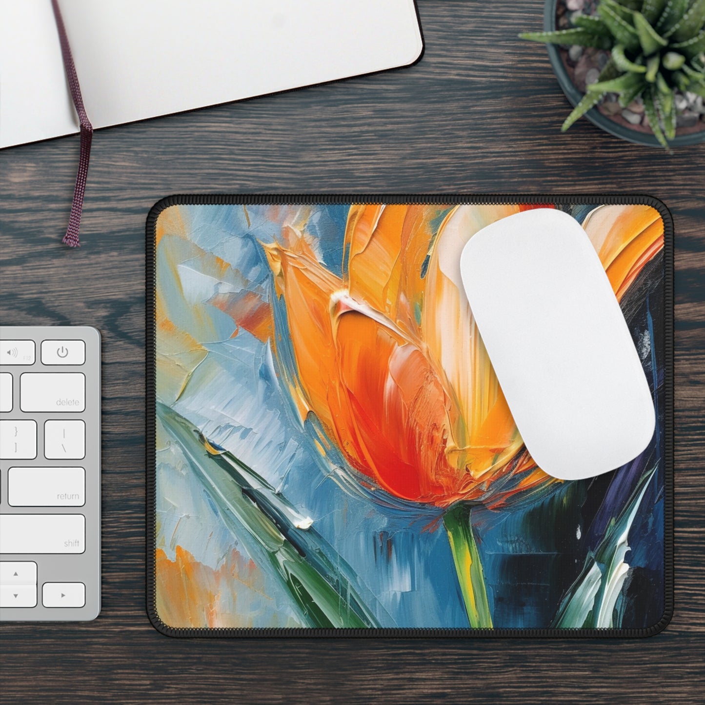 Orange Tulip Magic on Gaming Mouse Pad: A Blossoming Artistic Delight