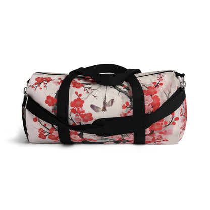 Cherry Blossom Delight: Duffel Bag Adorned with Intricate Flower Drawings and Artistry