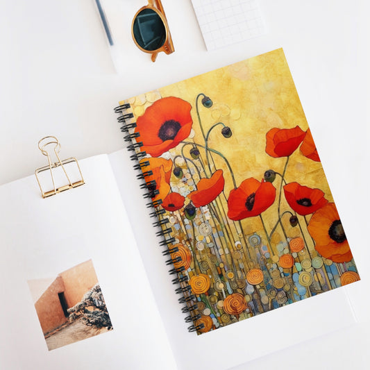 Spiral Notebook Adorned with Gustav Klimt's Poppies