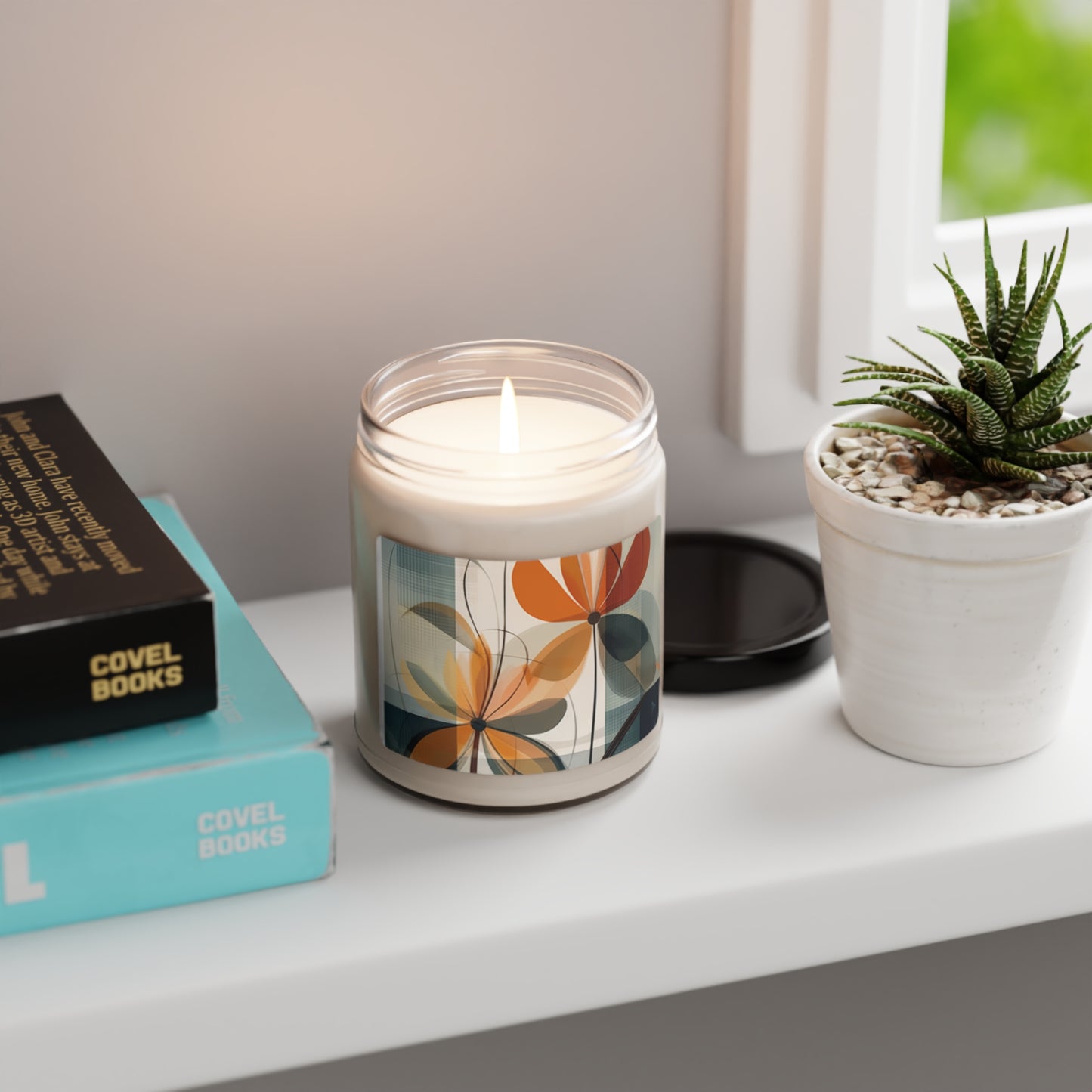 Botanical Chic: Flower Drawings and Minimalist Scented Soy Candle Design with Midcentury Flair