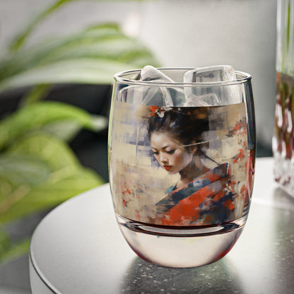 Japanese-Inspired Abstract Oil Painting Whiskey Glass: Celebrating Geisha Beauty