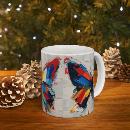 Abstract Butterfly Art on Ceramic Mug: A Contemporary Twist to Classic Symbolism