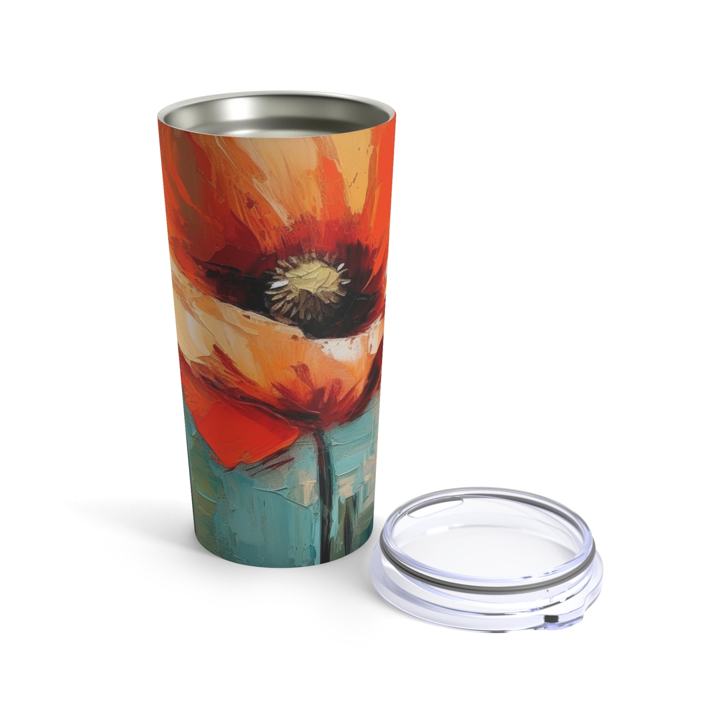 Tumbler with Red Poppy Drawing