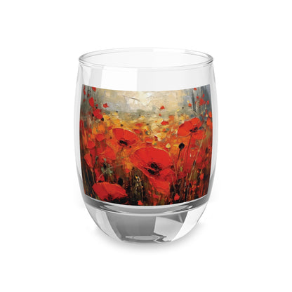 Whimsical Poppy Art on Whiskey Glass: A Burst of Joy with Every Drink