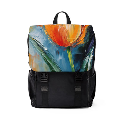 Orange Tulip Magic on Unisex Casual Shoulder Backpack: A Blossoming Artistic Delight