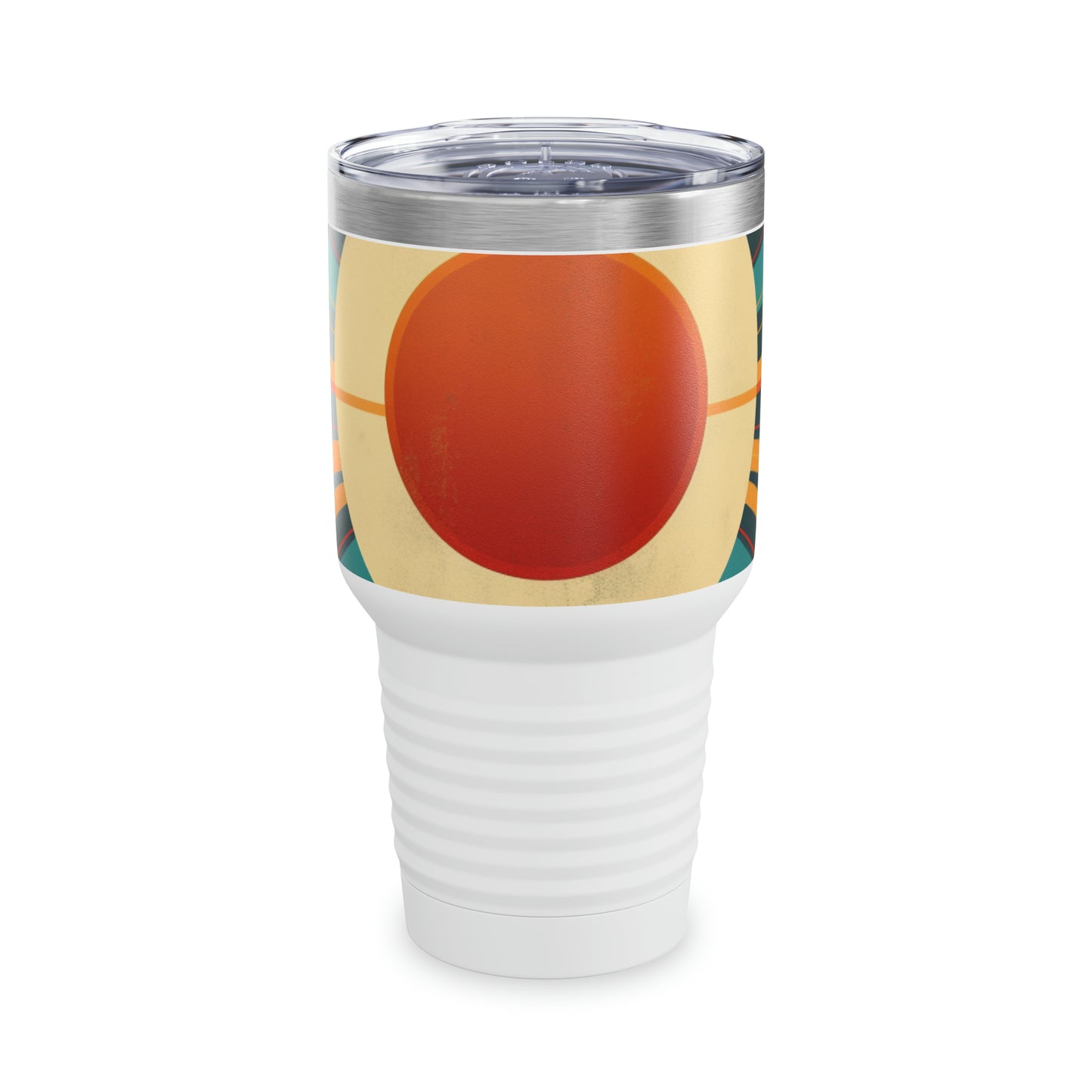 Sunshine Serenity: Ringneck Tumbler with Minimalist Midcentury Sun Design