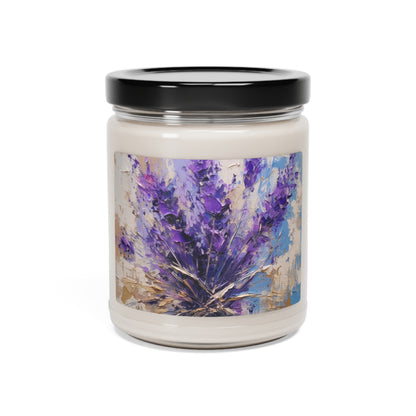 Vibrant Lavender Art on Scented Soy Candle: A Floral Delight for Your Senses