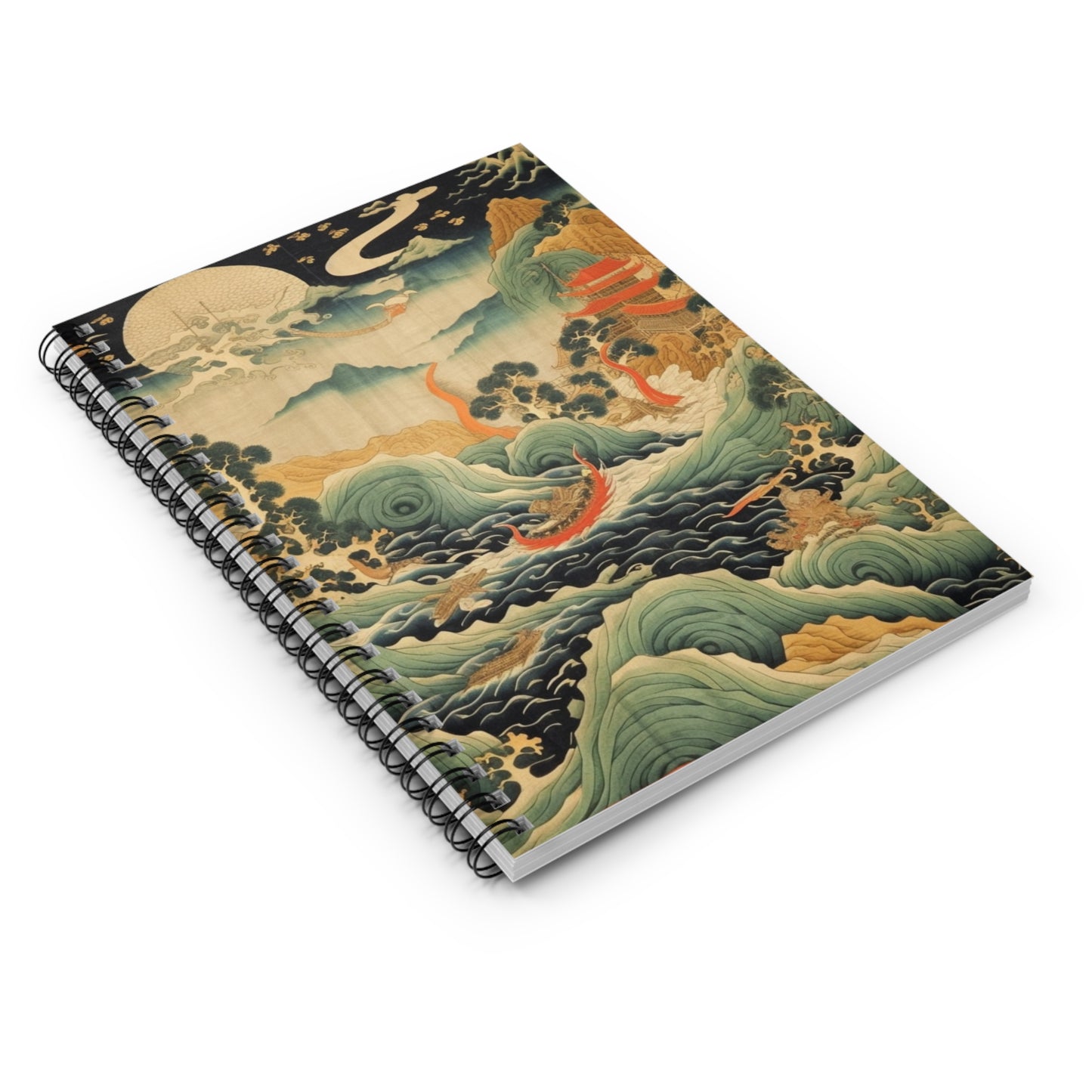 Harmony of the Elements: Japanese Tapestry-Inspired Spiral Notebook Ruled