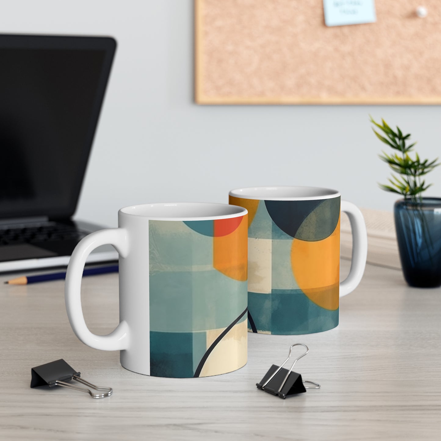 Retro Geometric Charm: Vintage Fashion-Inspired Coffee Mug with Midcentury Modern Touches