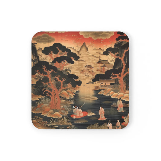 Custom Japanese Tapestry Corkwood Coaster Set: Your Personalized Artistic Statement