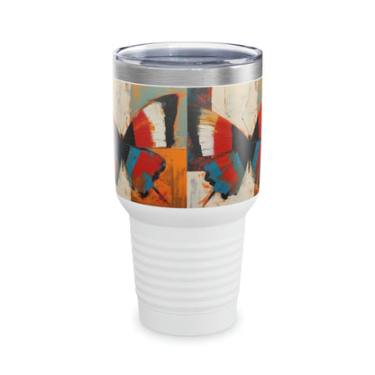 Bauhaus-Inspired Butterfly Symphony: Ringneck Tumbler with Vibrant Colors and Intricate Details