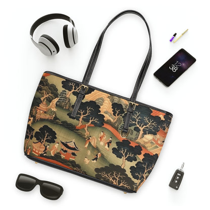 Tapestry Treasures: Japanese-inspired PU Leather Shoulder Bag for Art Lovers