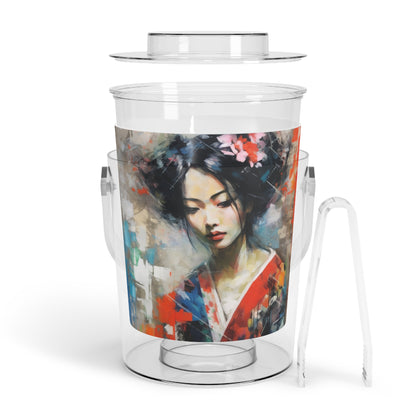 Ice Bucket with Tongs with Geisha Art: Sip in Style with Japanese Artistic Flair