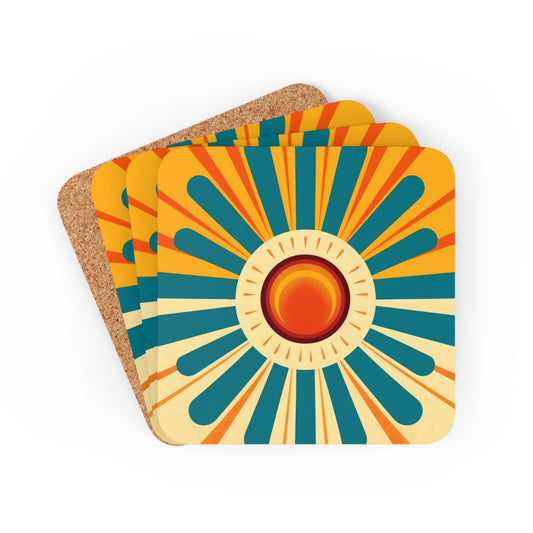 Atomic Age Sunshine: Midcentury Modern Sun Corkwood Coaster Set