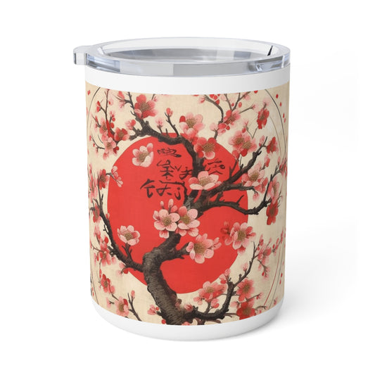 Nature's Brushstrokes: Insulated Coffee Mug Featuring Captivating Cherry Blossom Drawings