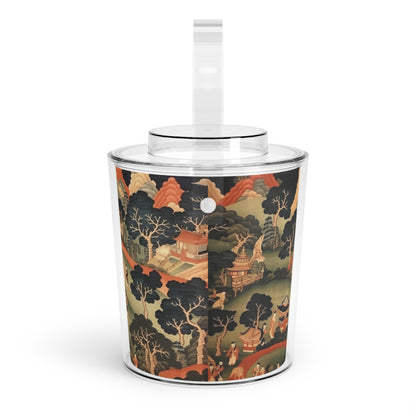 Tapestry Treasures: Japanese-inspired Ice Bucket with Tongs for Art Lovers