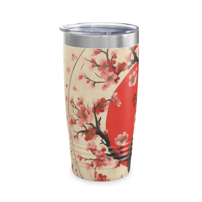 Nature's Brushstrokes: Ringneck Tumbler Featuring Captivating Cherry Blossom Drawings