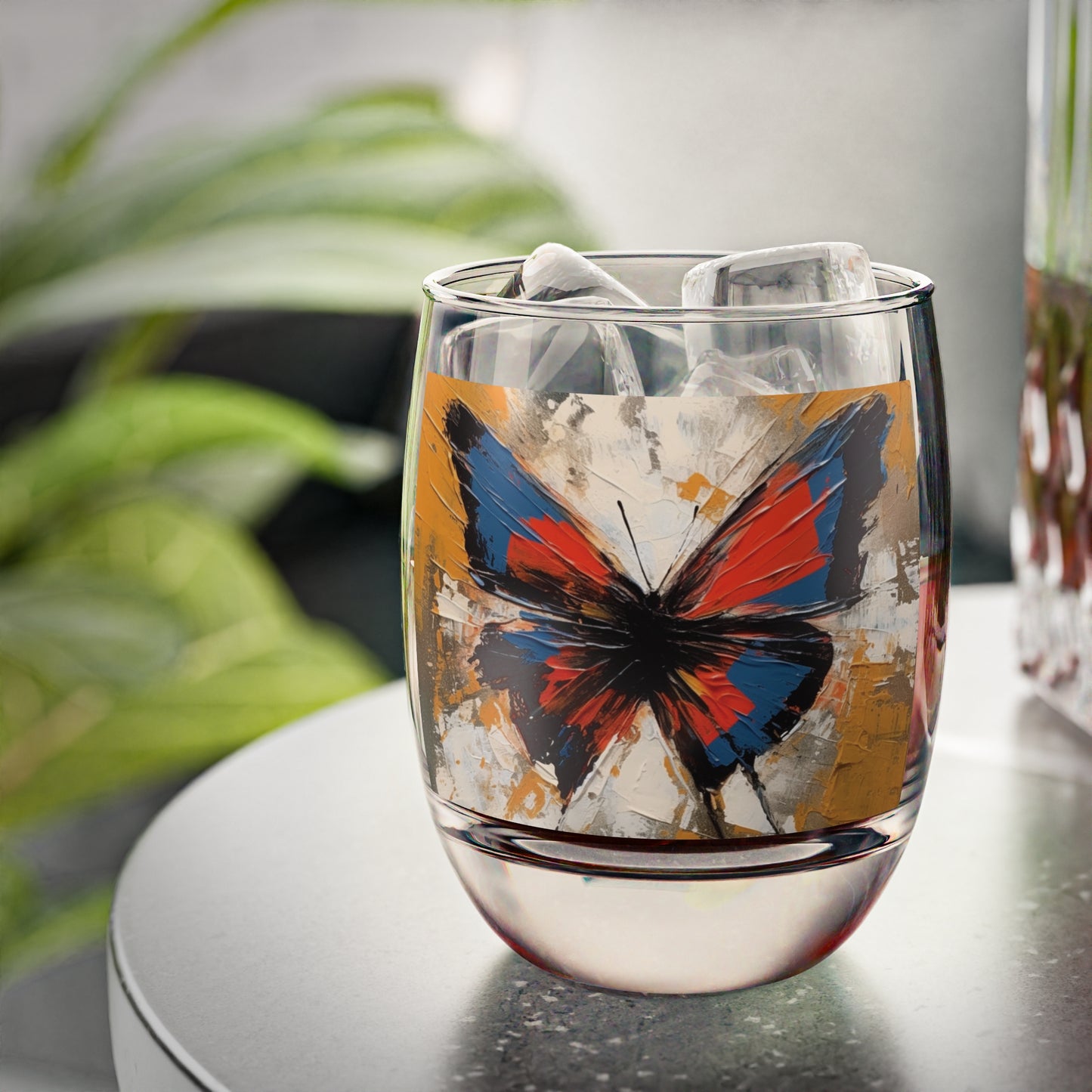 Bauhaus-Inspired Butterfly Wings: Whiskey Glass for Abstract Art Enthusiasts