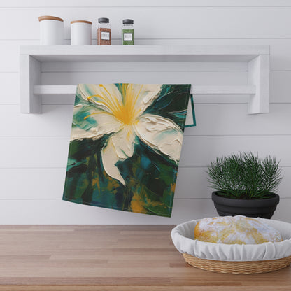 Floral Symphony: Kitchen Towel featuring an Abstract Oil Painting of Jasmine