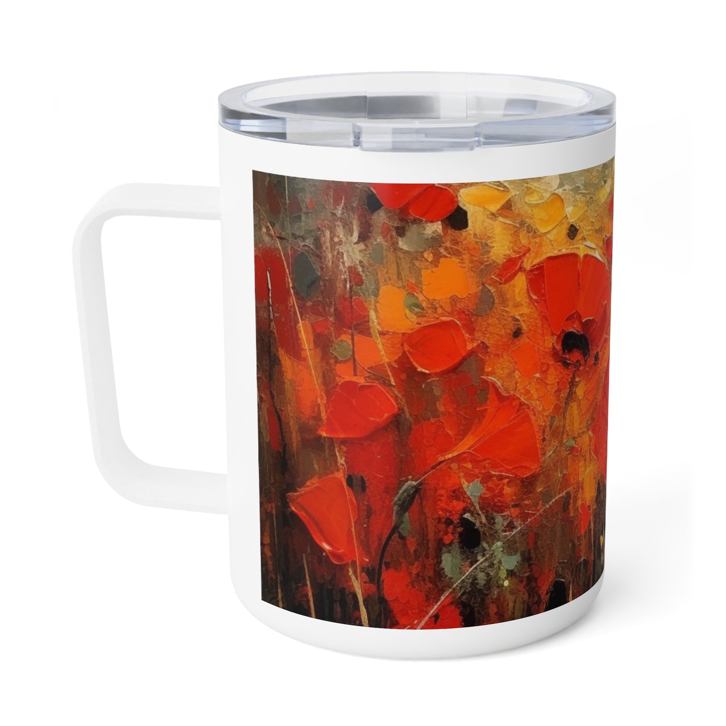 Whimsical Poppy Art on Insulated Coffee Mug