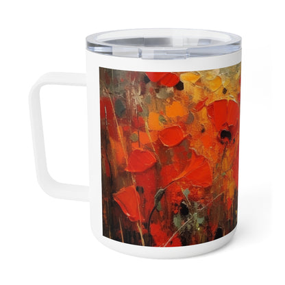 Whimsical Poppy Art on Insulated Coffee Mug