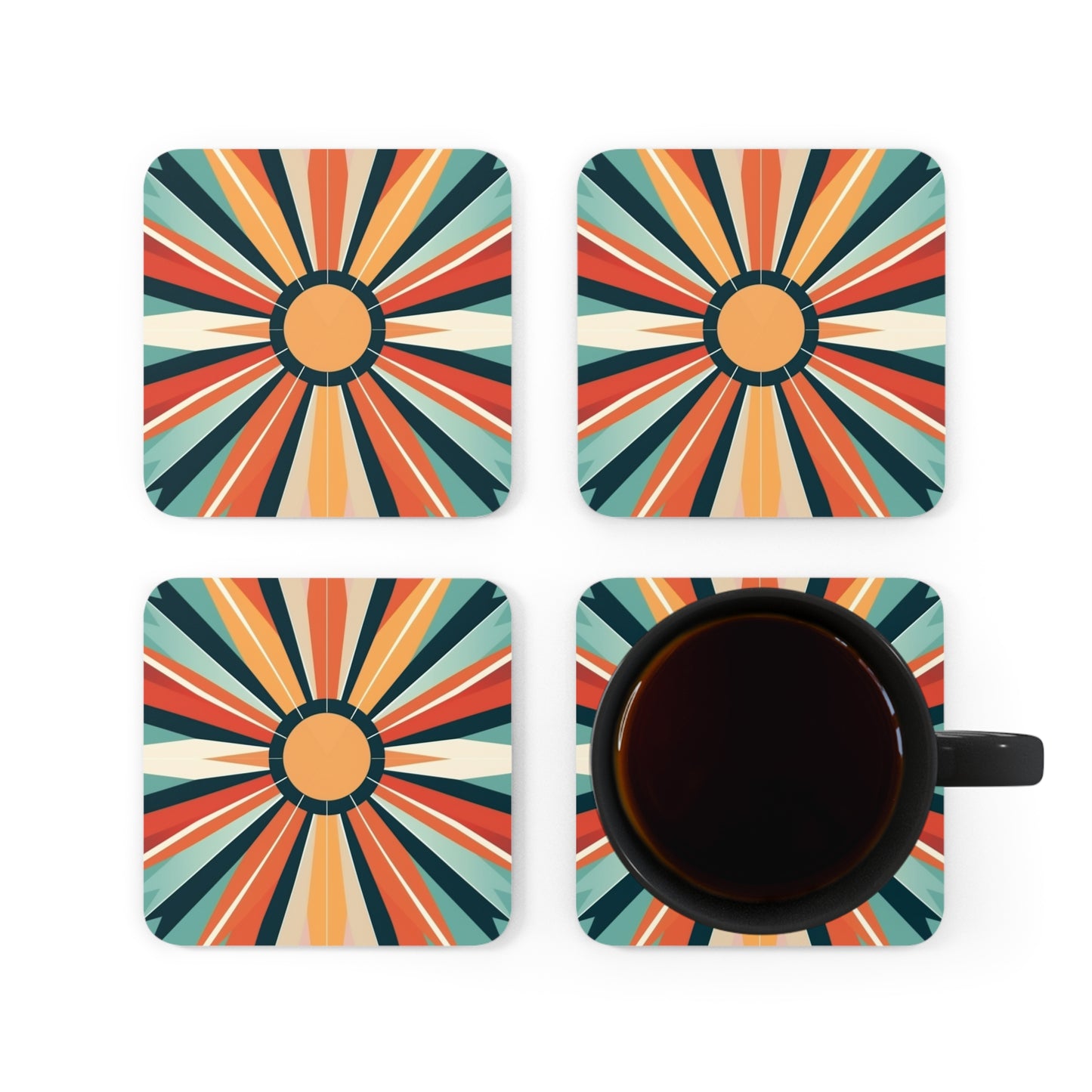 Starburst Corkwood Coaster Set in Atomic Age and Midcentury Modern Design