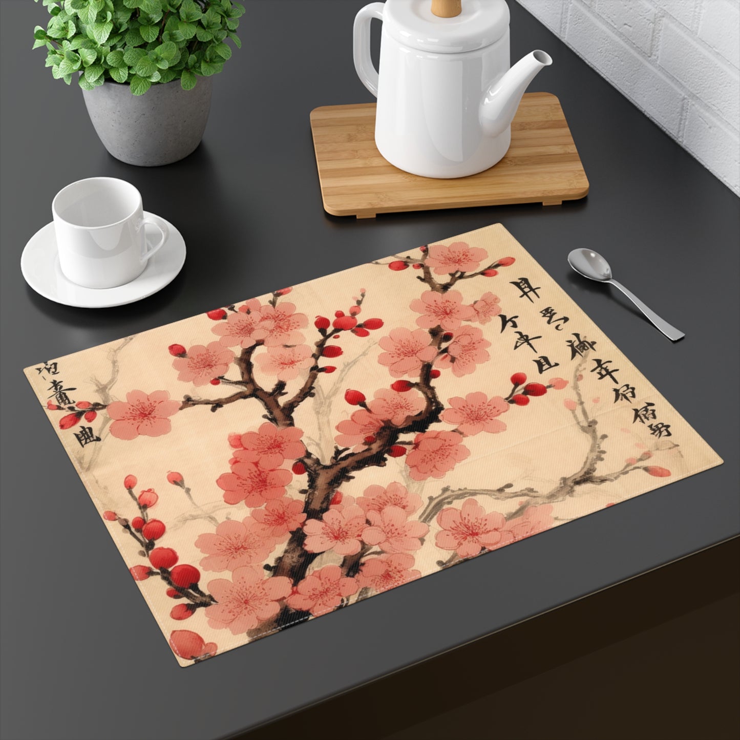 Floral Fusion: Placemat Merging Cherry Blossom Beauty and Artistic Flower Drawings