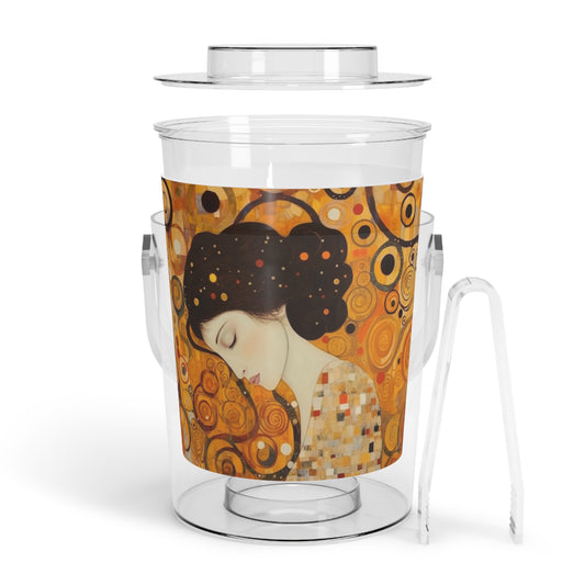 Gustav Klimt Inspired Ice Bucket with Tongs: A Tribute to the Iconic Art of the Vienna Secession