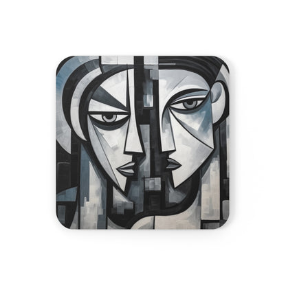 Cubist Paintings Corkwood Coaster Set: Captivating Brush Strokes