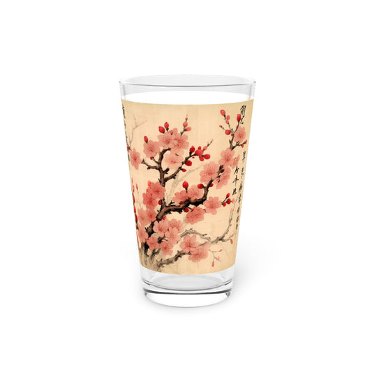 Floral Fusion: Pint Glass Merging Cherry Blossom Beauty and Artistic Flower Drawings