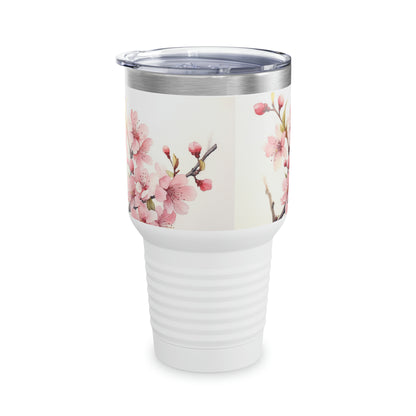 Watercolor Symphony: Ringneck Tumbler with Cherry Blossom Elegance
