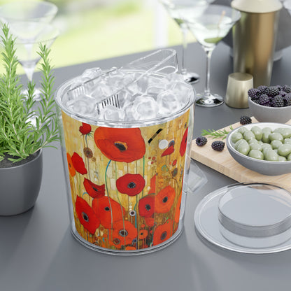 Floral Symphony: Ice Bucket with Tongs showcasing Gustav Klimt's Poppies in Art Nouveau