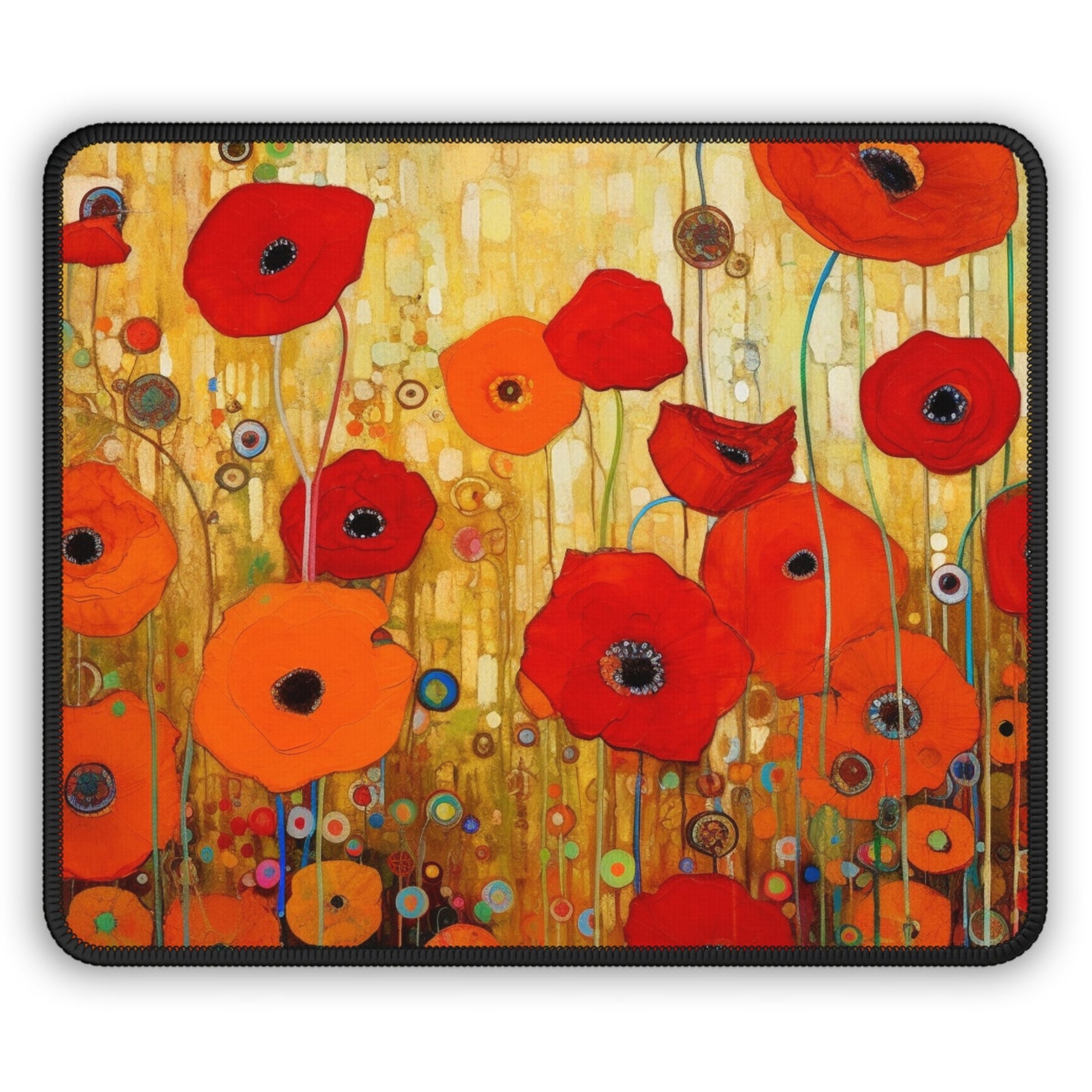 Floral Symphony: Gaming Mouse Pad showcasing Gustav Klimt's Poppies in Art Nouveau