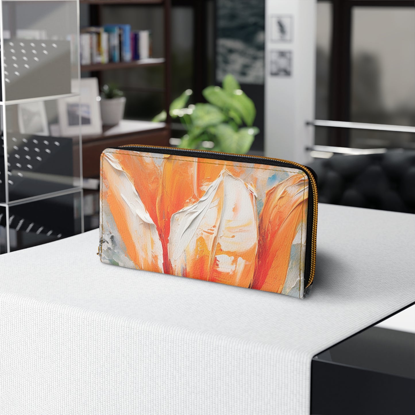 Zipper Wallet with Vibrant Orange Tulip: Embrace the Beauty of Nature