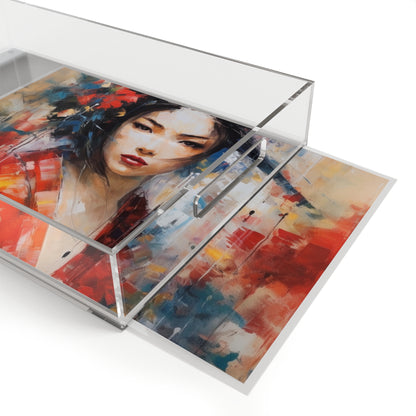 Abstract Geisha Art Acrylic Serving Tray: Captivating Brushstrokes in a Japanese Aesthetic
